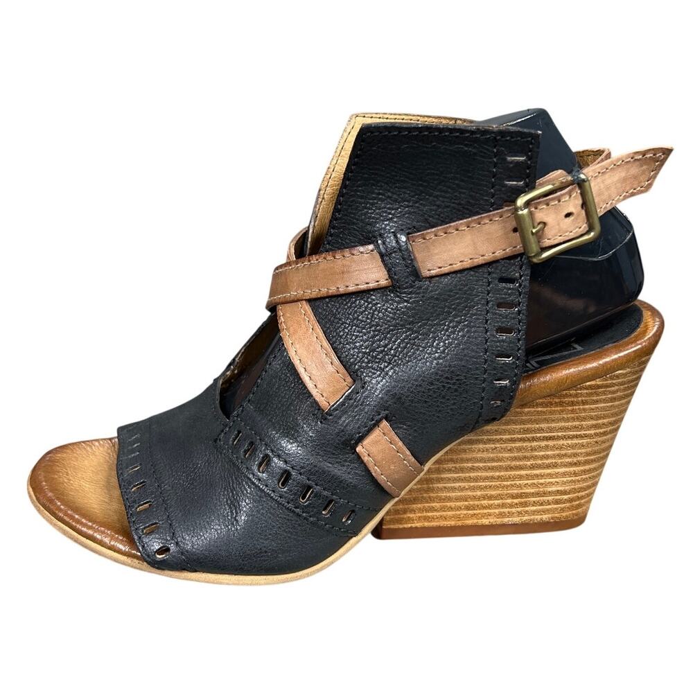 Miz Mooz Women’s Kipling Black Leather Wedge Sandal Size 40 US 9/9.5 - Picture 3 of 10